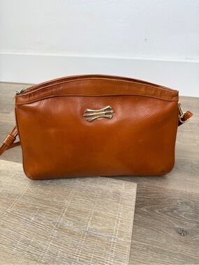 Vintage Brown Leather Double Zip Crossbody Shoulder Purse